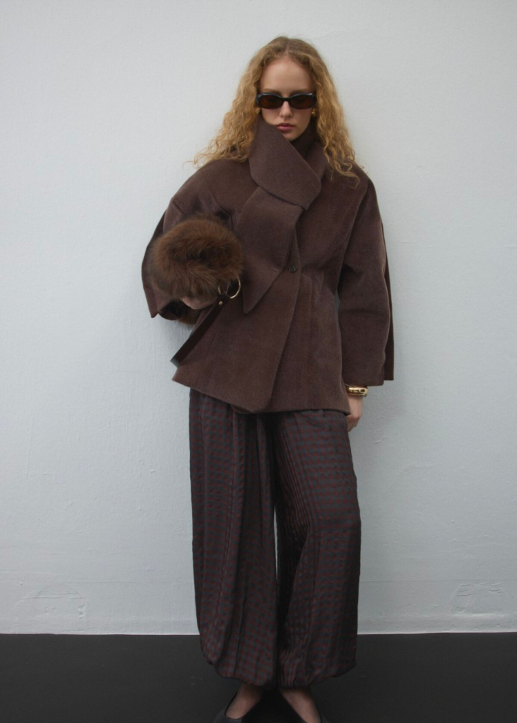 Dark Brown Fitted Jacket with Detachable Scarf