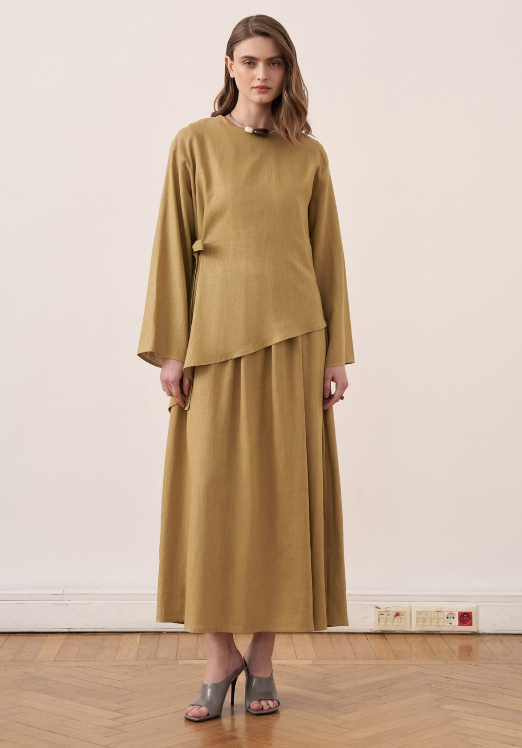Freya Linen Two-Piece Dress Co-Ord - Olive