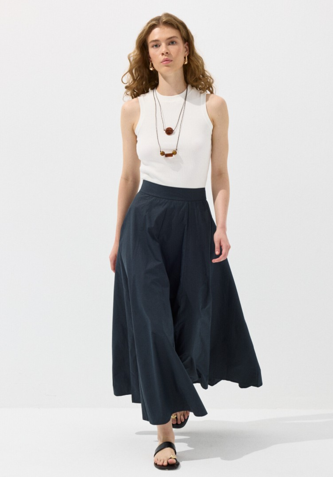 Navy Panelled Poplin Skirt