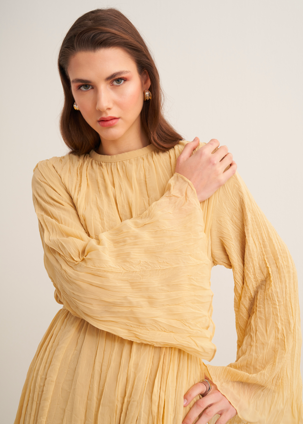 Crushed Chiffon Dress - Butter Yellow