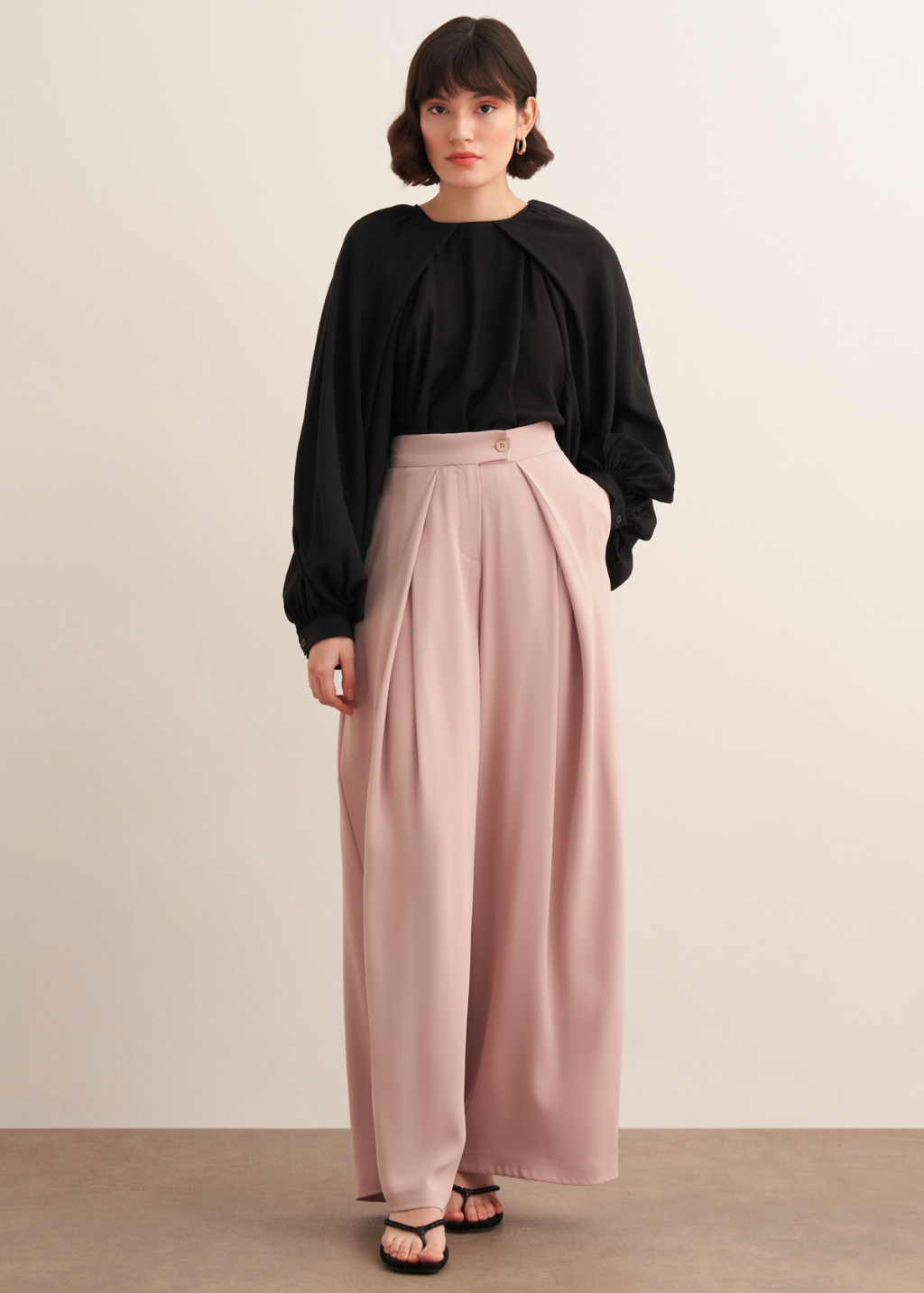 Lena Ruffled Wide Leg Trousers Beige