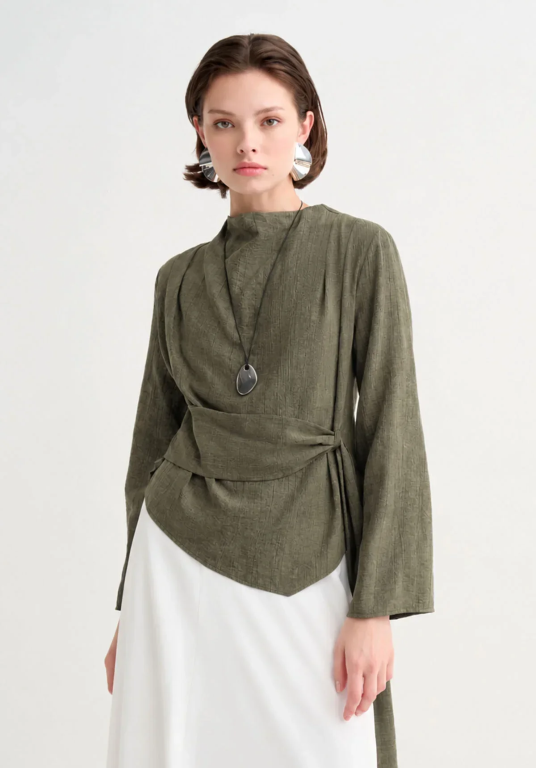 Ece Crush Effect Blouse Khaki