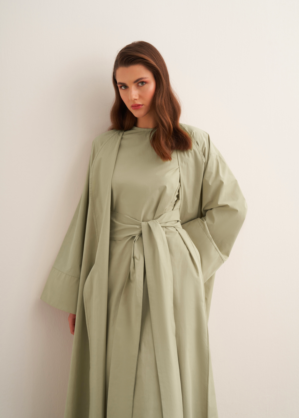 Ines Premium Longline Kimono Co-Ord – Soft Green
