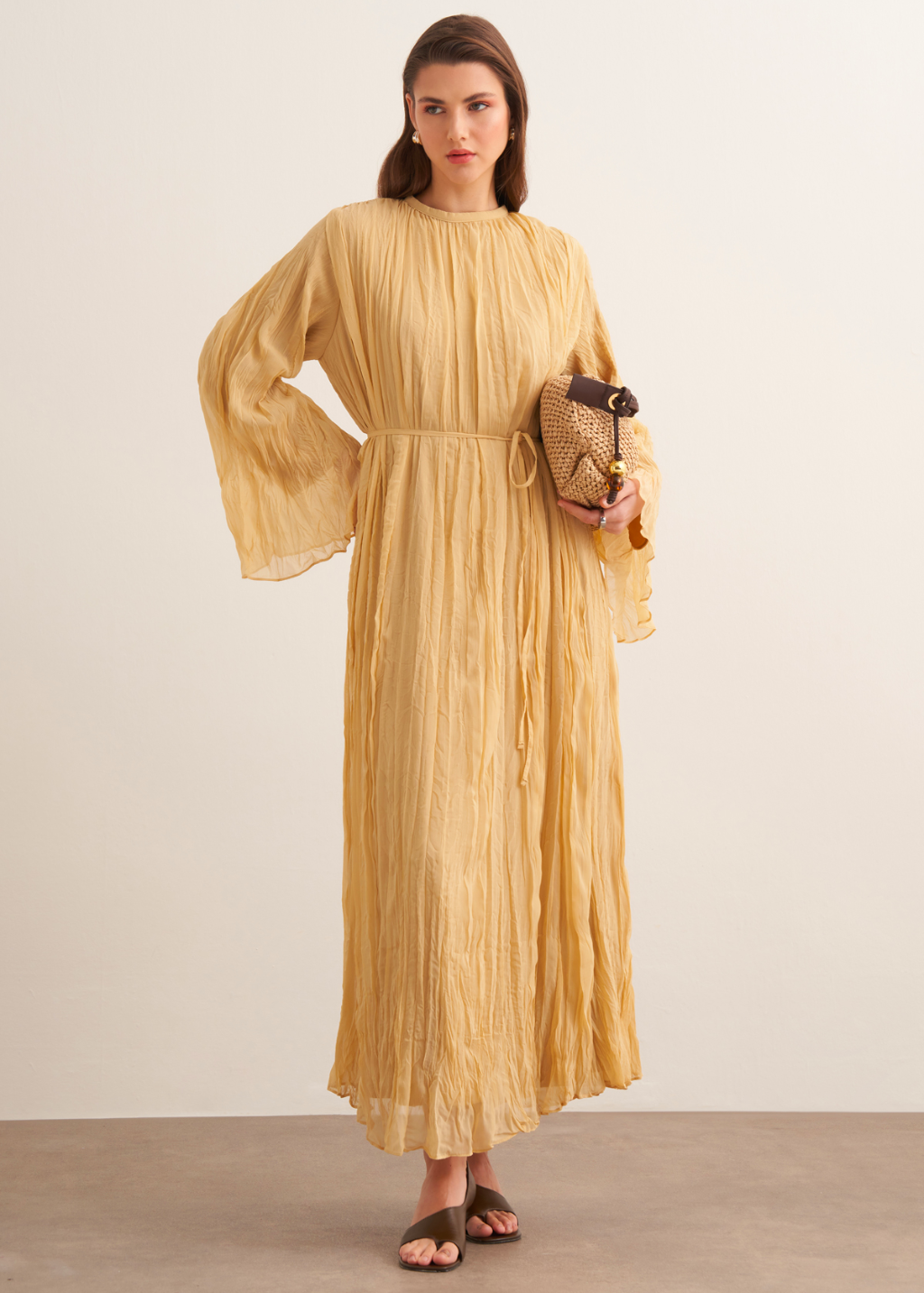 Crushed Chiffon Dress - Butter Yellow