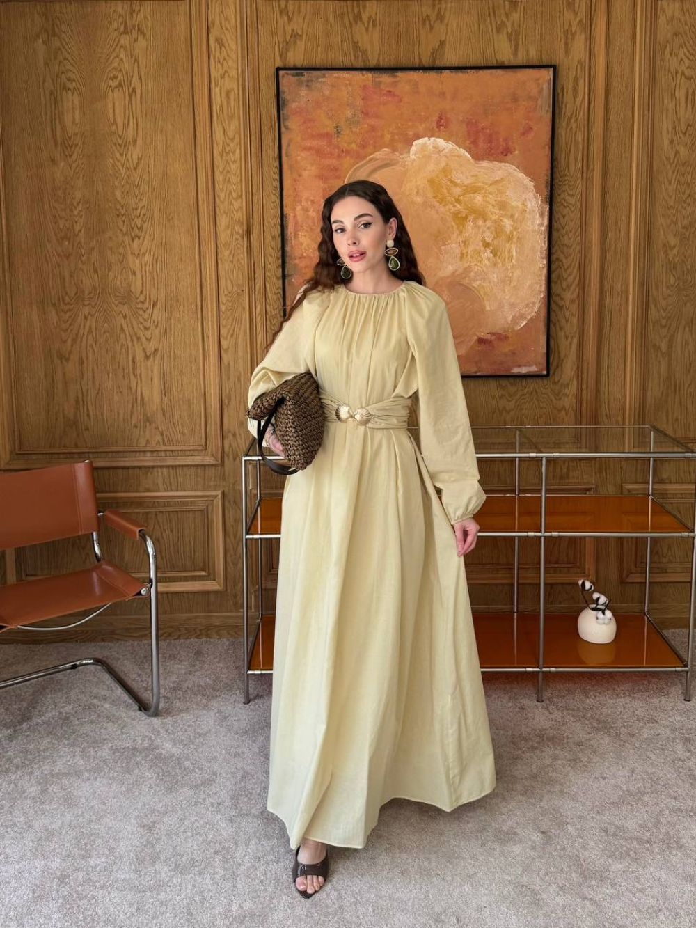 Viola Wide-Belted Buckled Dress Butter Yellow