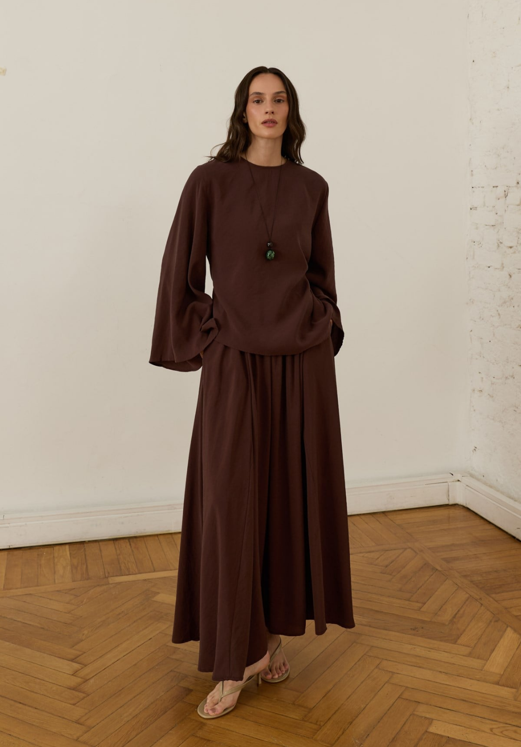 Dima Tie Detail Brown Skirt Co-Ord