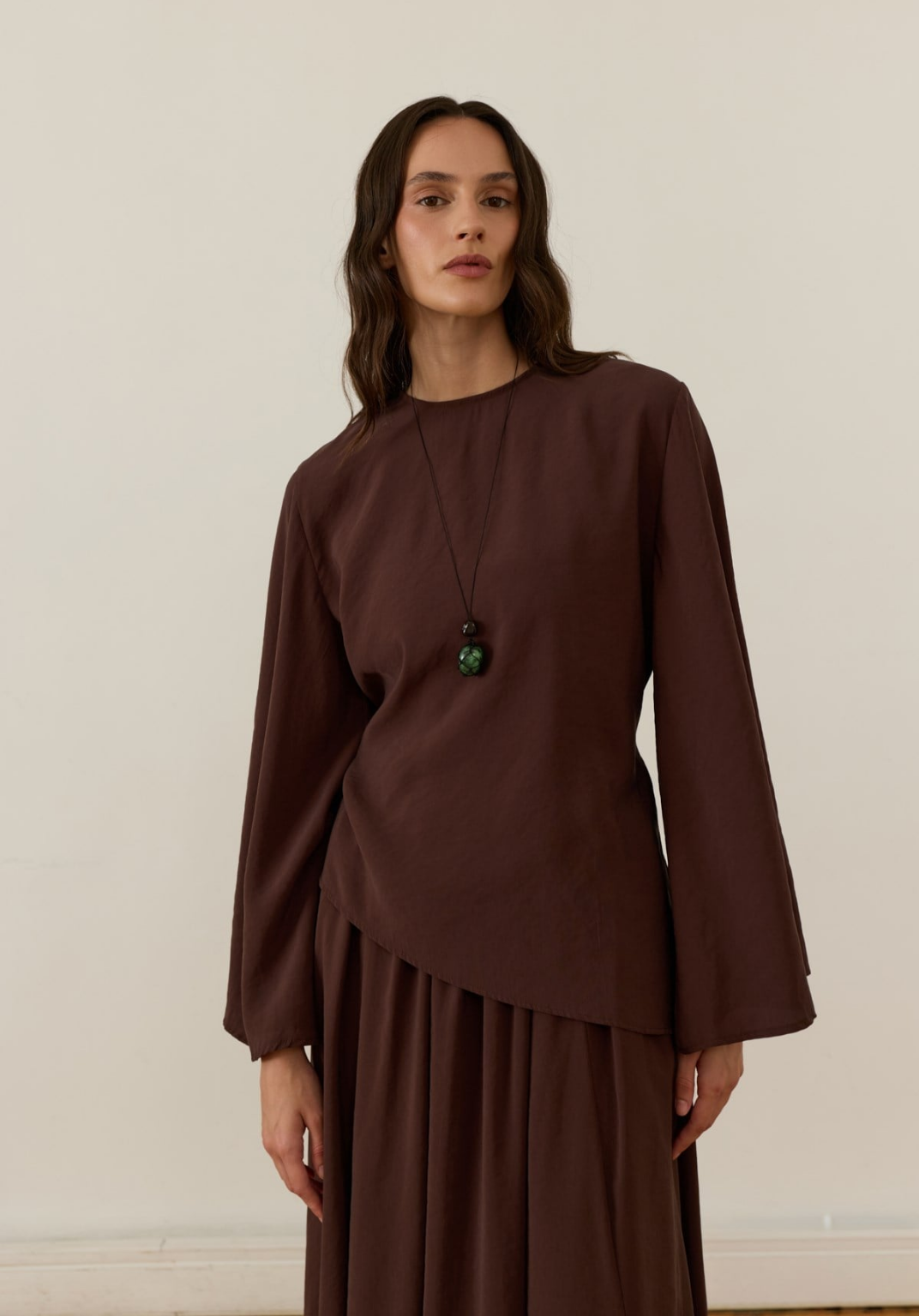 Dima Tie Detail Brown Skirt Co-Ord