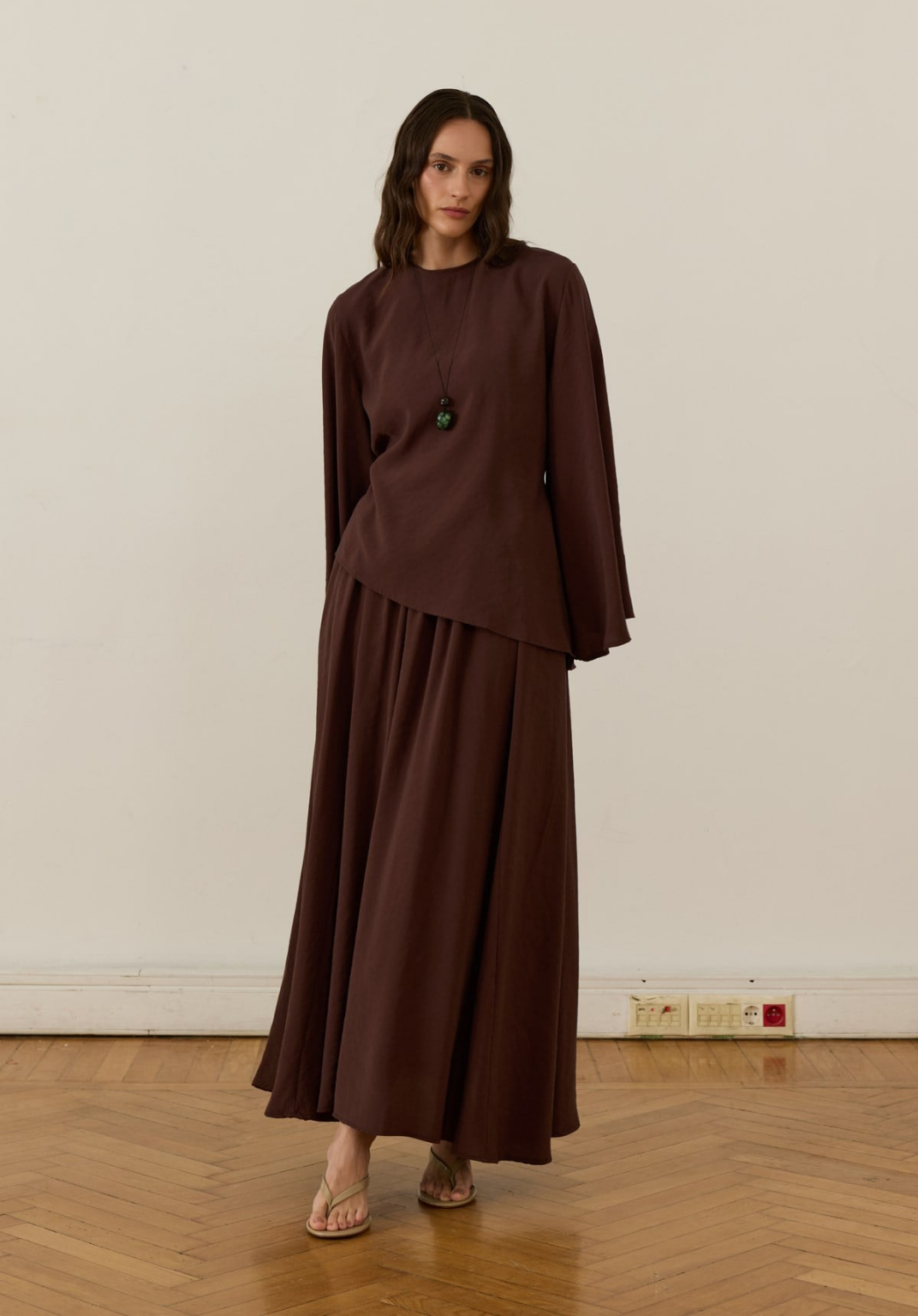 Dima Tie Detail Brown Skirt Co-Ord