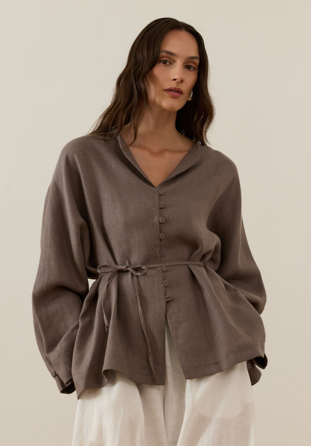 Bella Belted Linen Shirt Anthracite