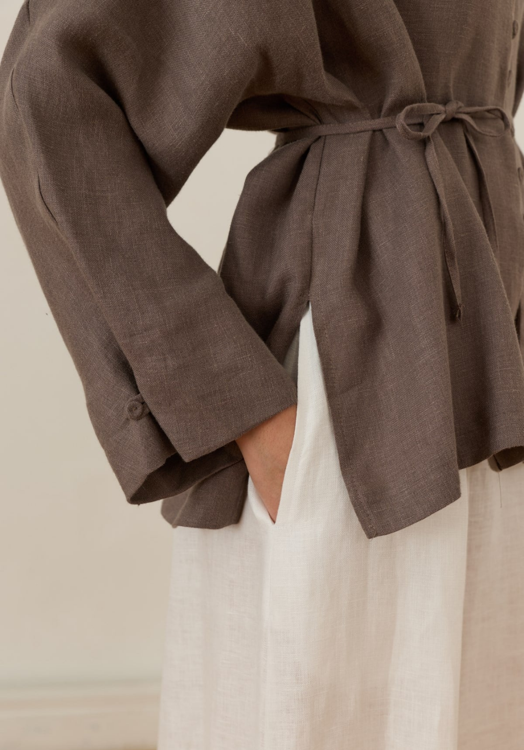 Bella Belted Linen Shirt Anthracite