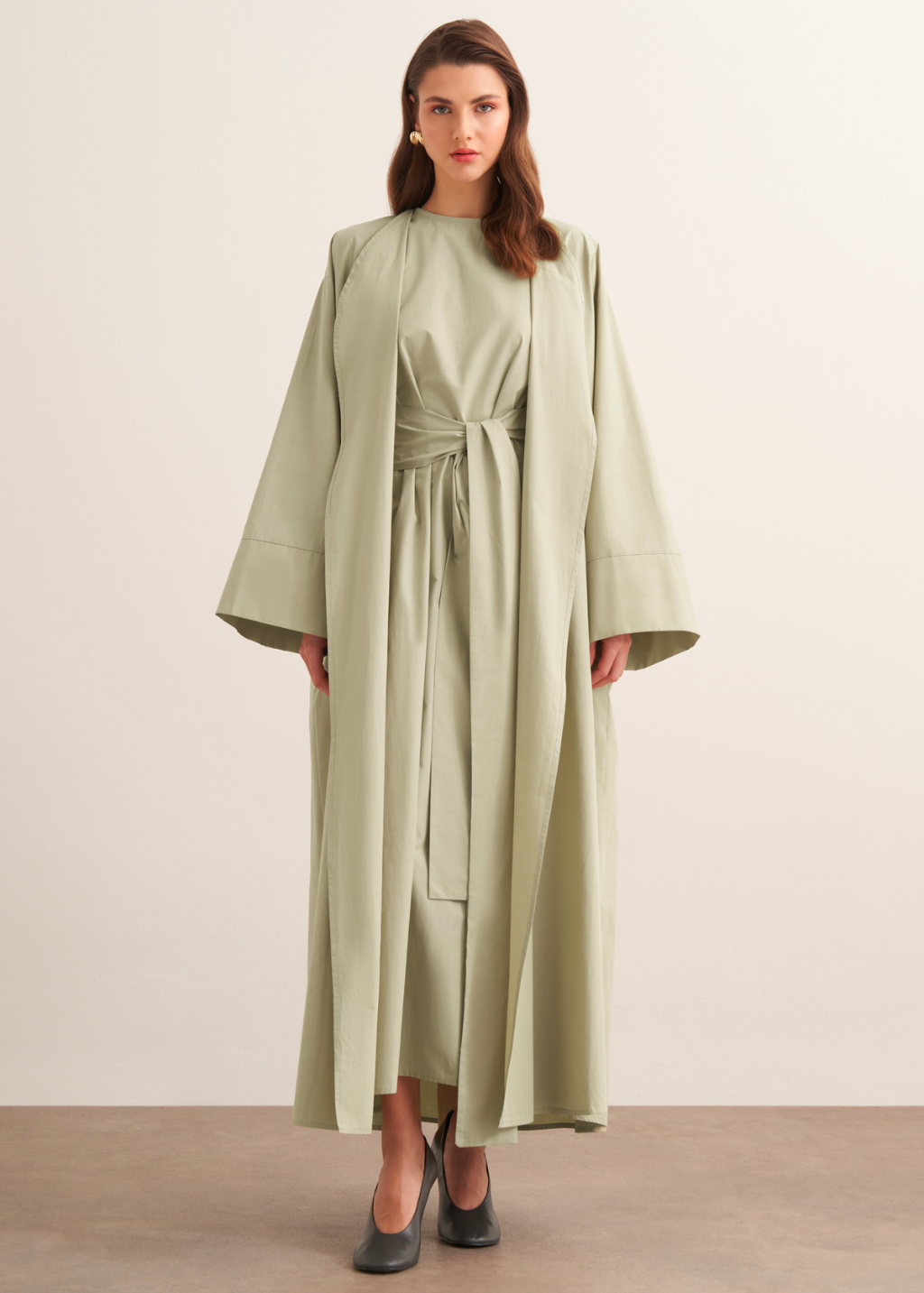 Ines Premium Longline Kimono Co-Ord – Soft Green