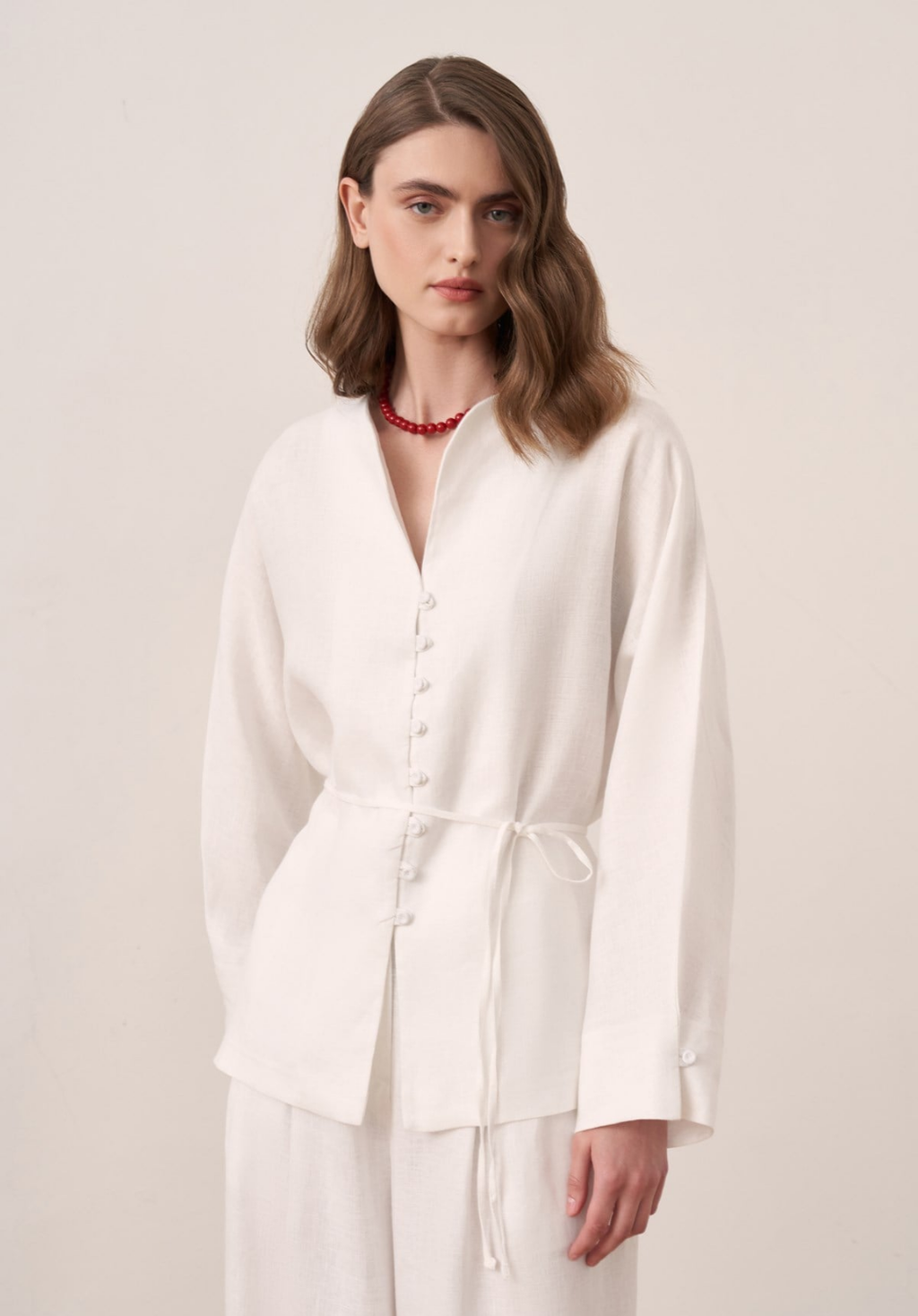 Bella Belted Linen Shirt White