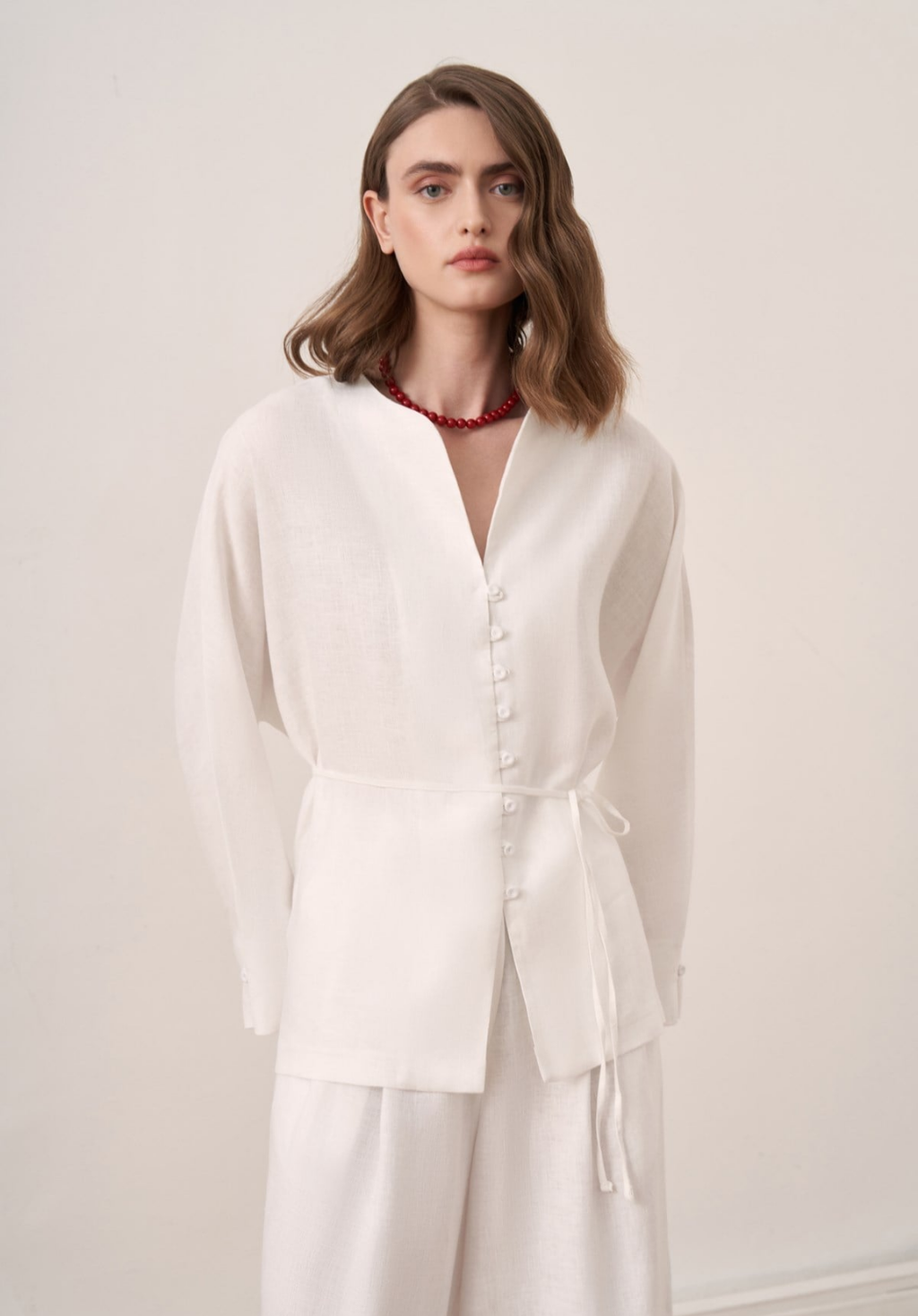 Bella Belted Linen Shirt White