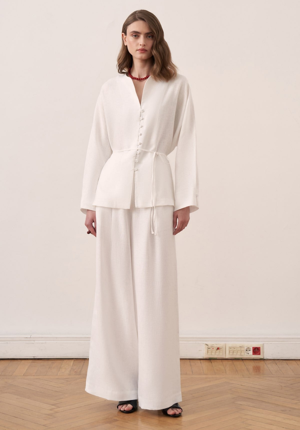 Bella Belted Linen Shirt White