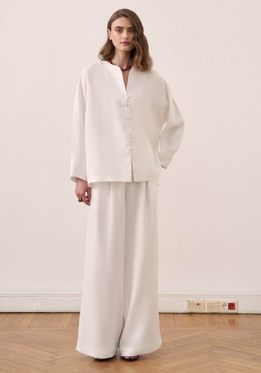 Bella Belted Linen Shirt White