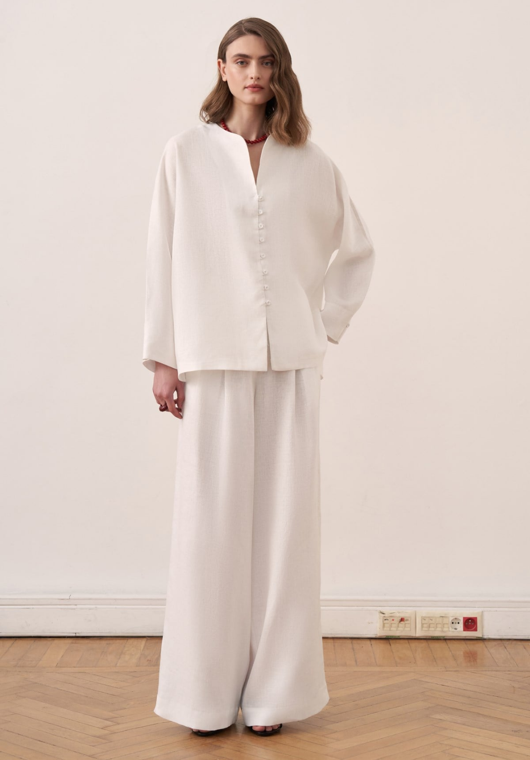Bella Belted Linen Shirt White