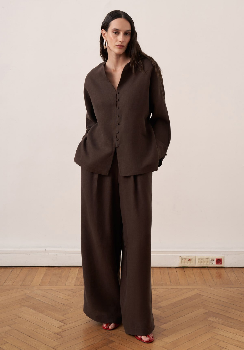 Bella Belted Linen Shirt Brown