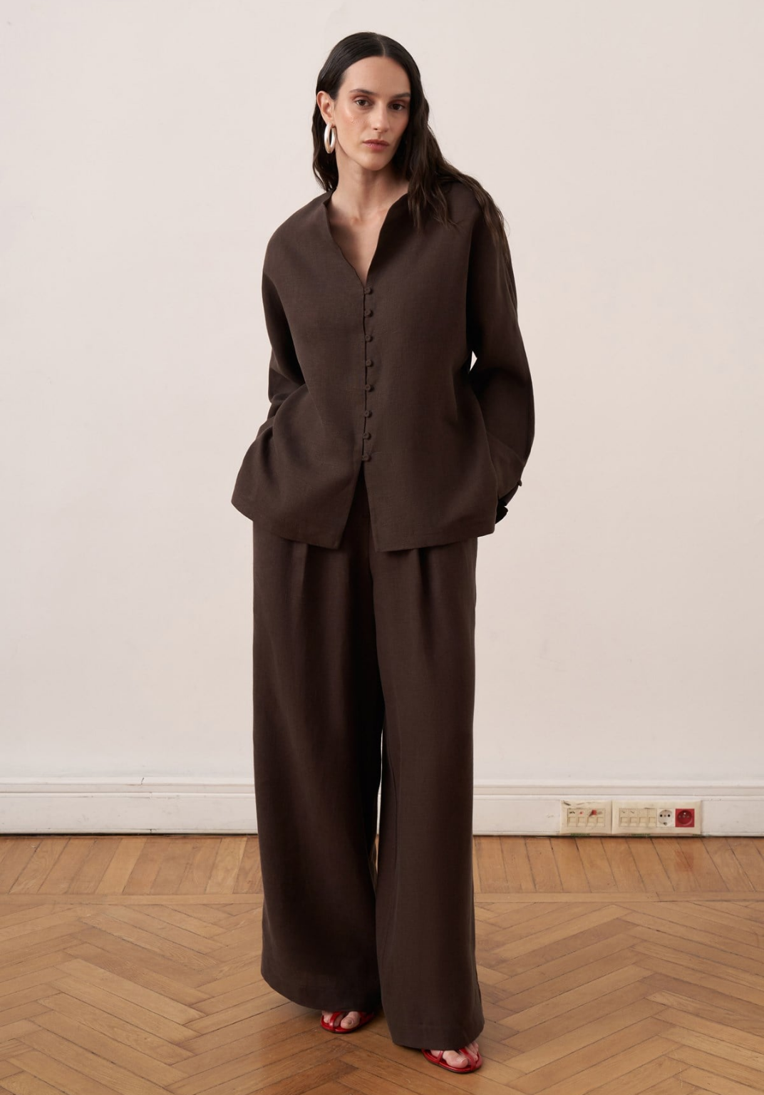 Bella Belted Linen Shirt Brown