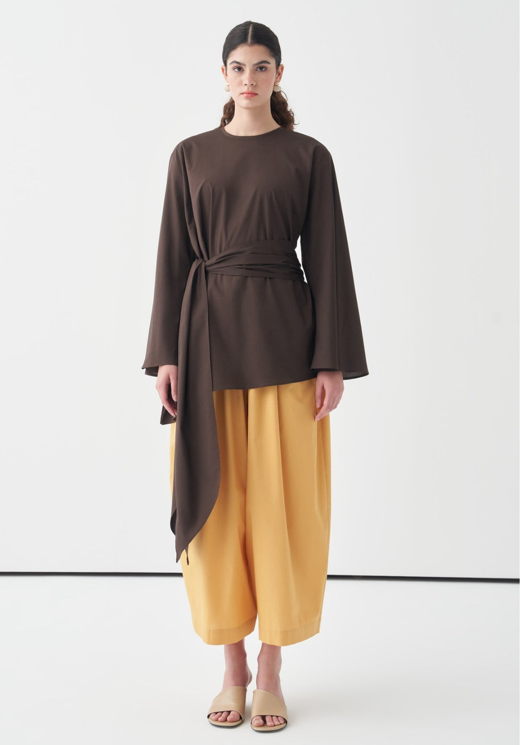 Farha Belted Poplin Blouse Dark Brown