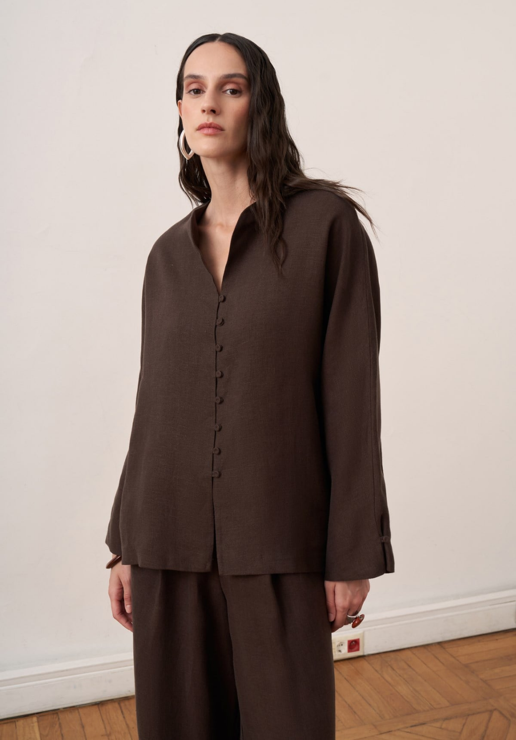 Bella Belted Linen Shirt Brown