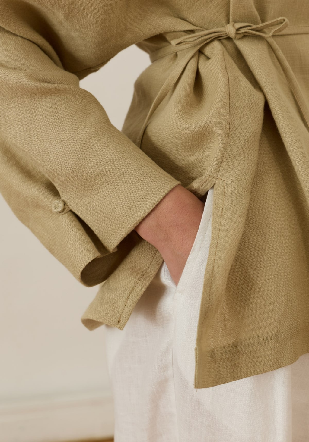 Bella Belted Linen Shirt Sage Green