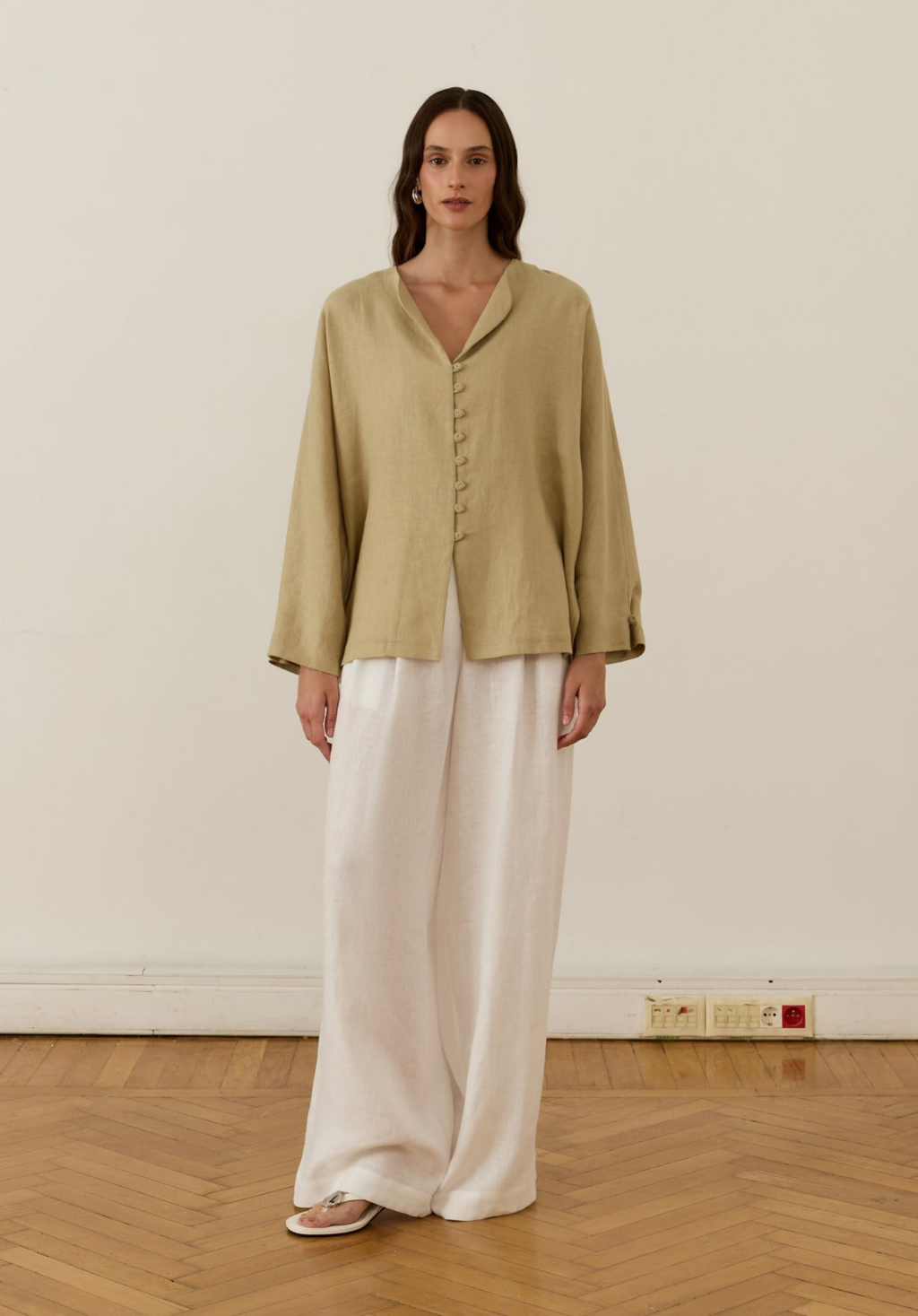 Bella Belted Linen Shirt Sage Green