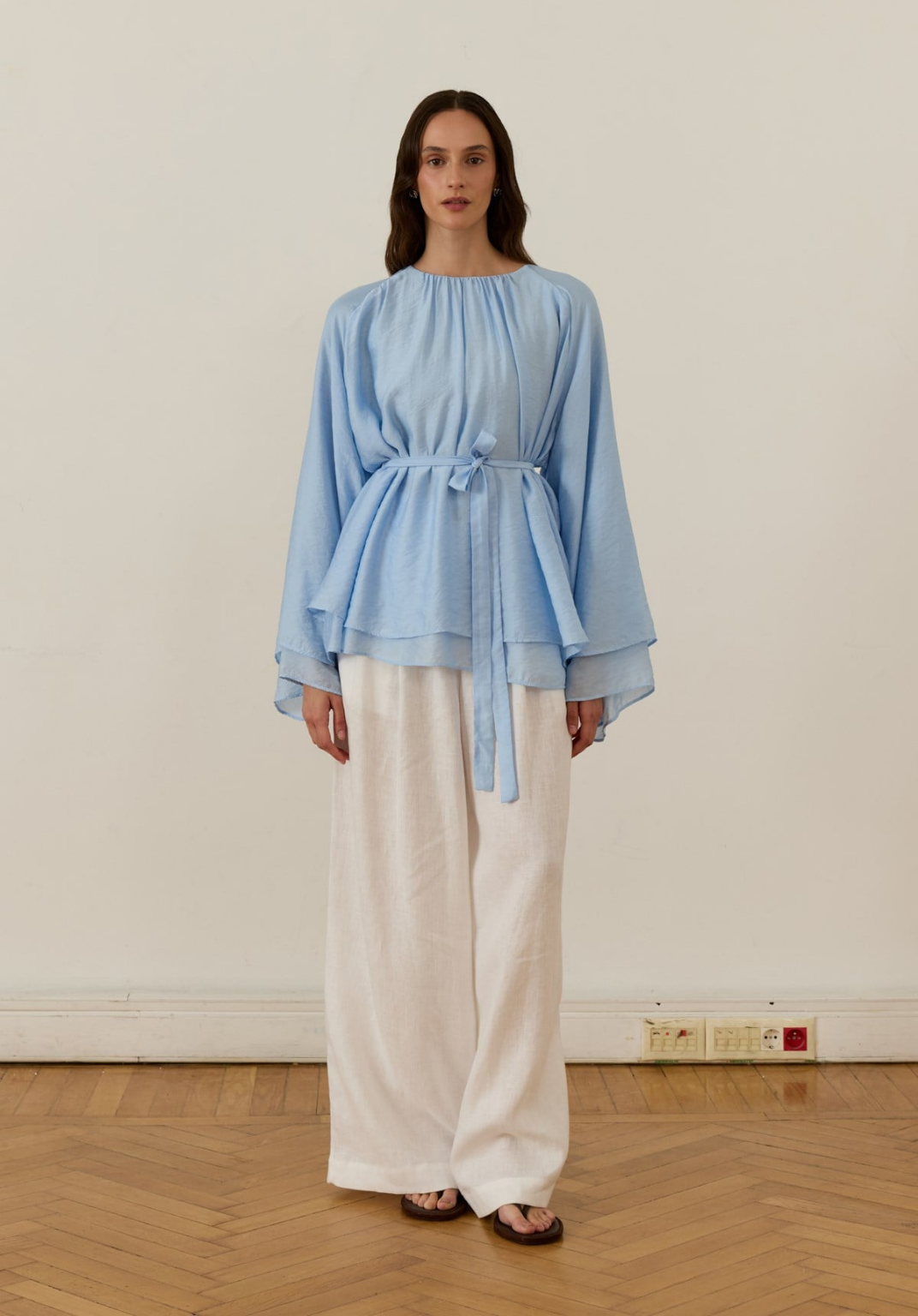 Monroe Draped Blouse Blue