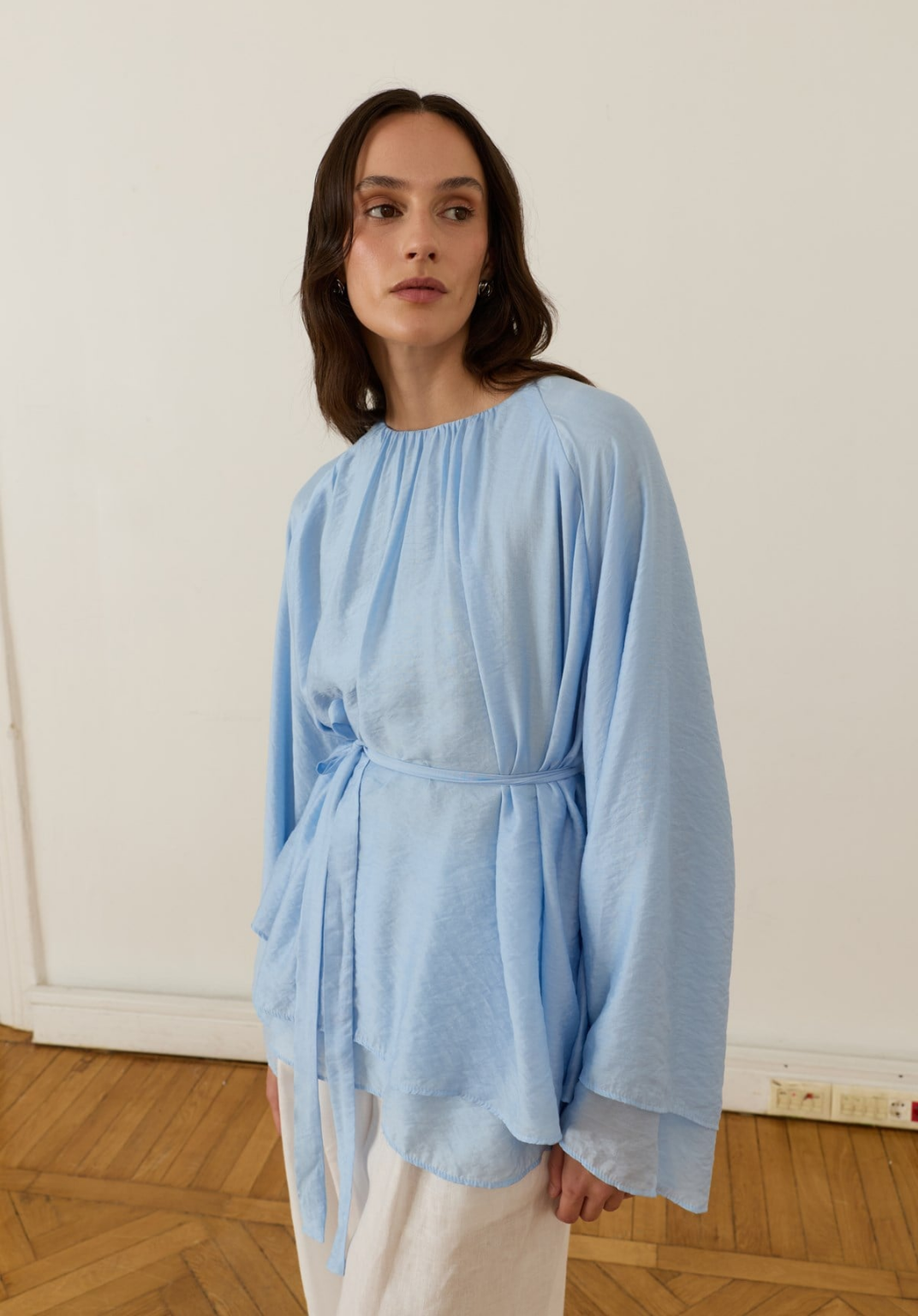 Monroe Draped Blouse Blue