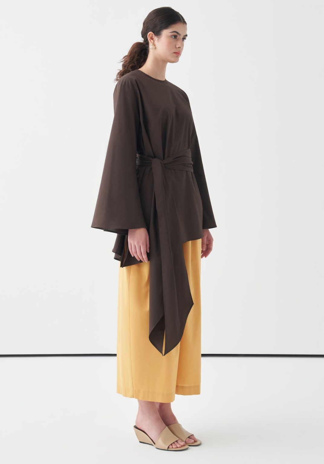 Farha Belted Poplin Blouse Dark Brown