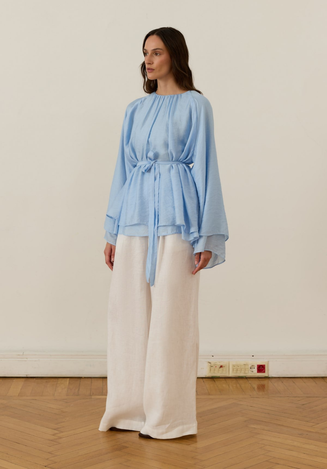 Monroe Draped Blouse Blue
