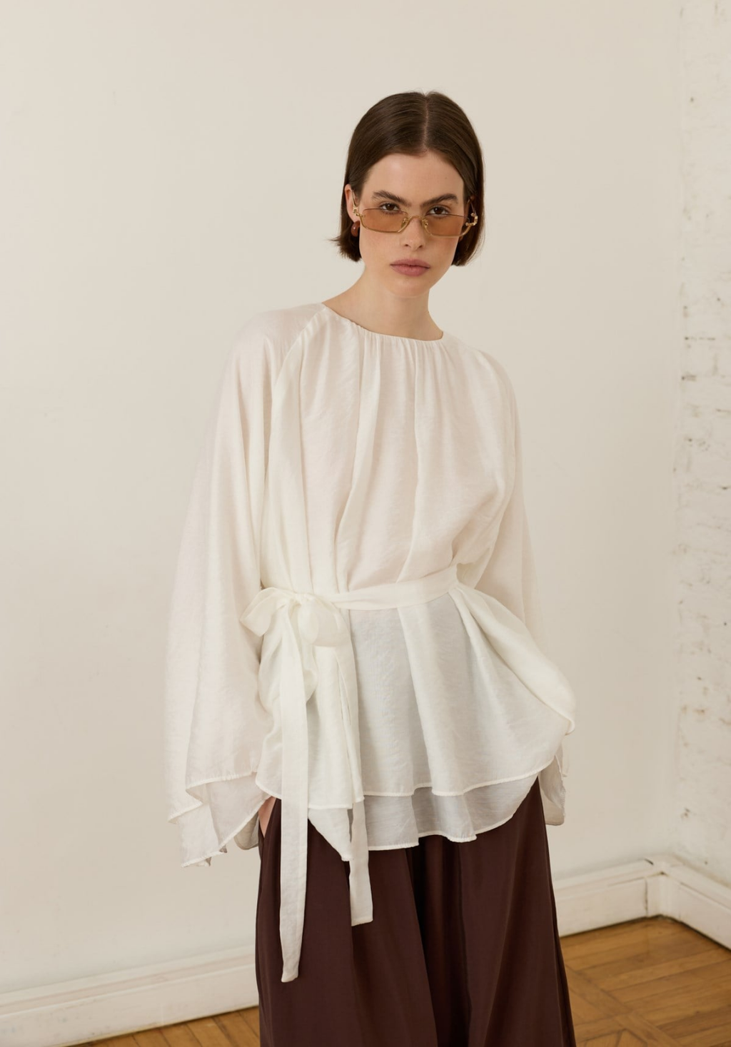 Monroe Draped Blouse White