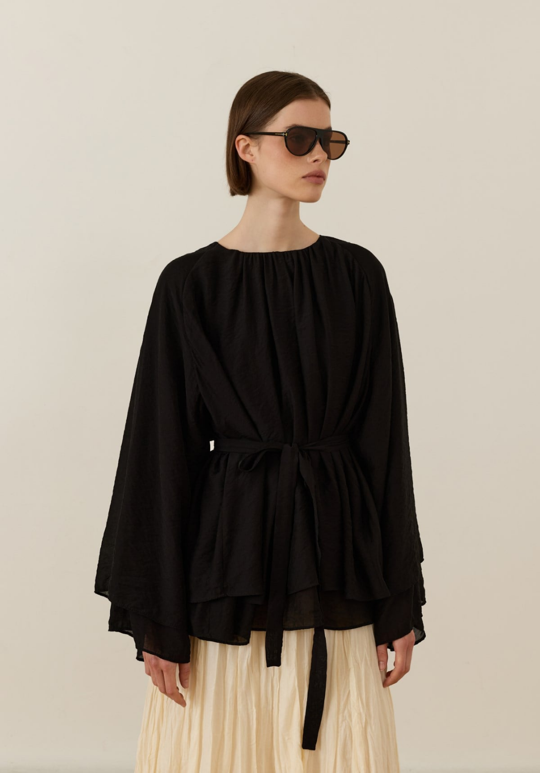 Monroe Draped Blouse Black