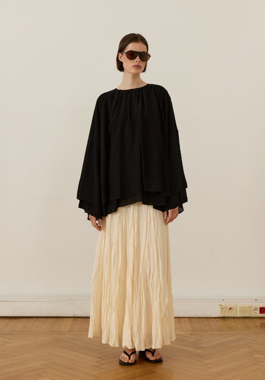 Monroe Draped Blouse Black