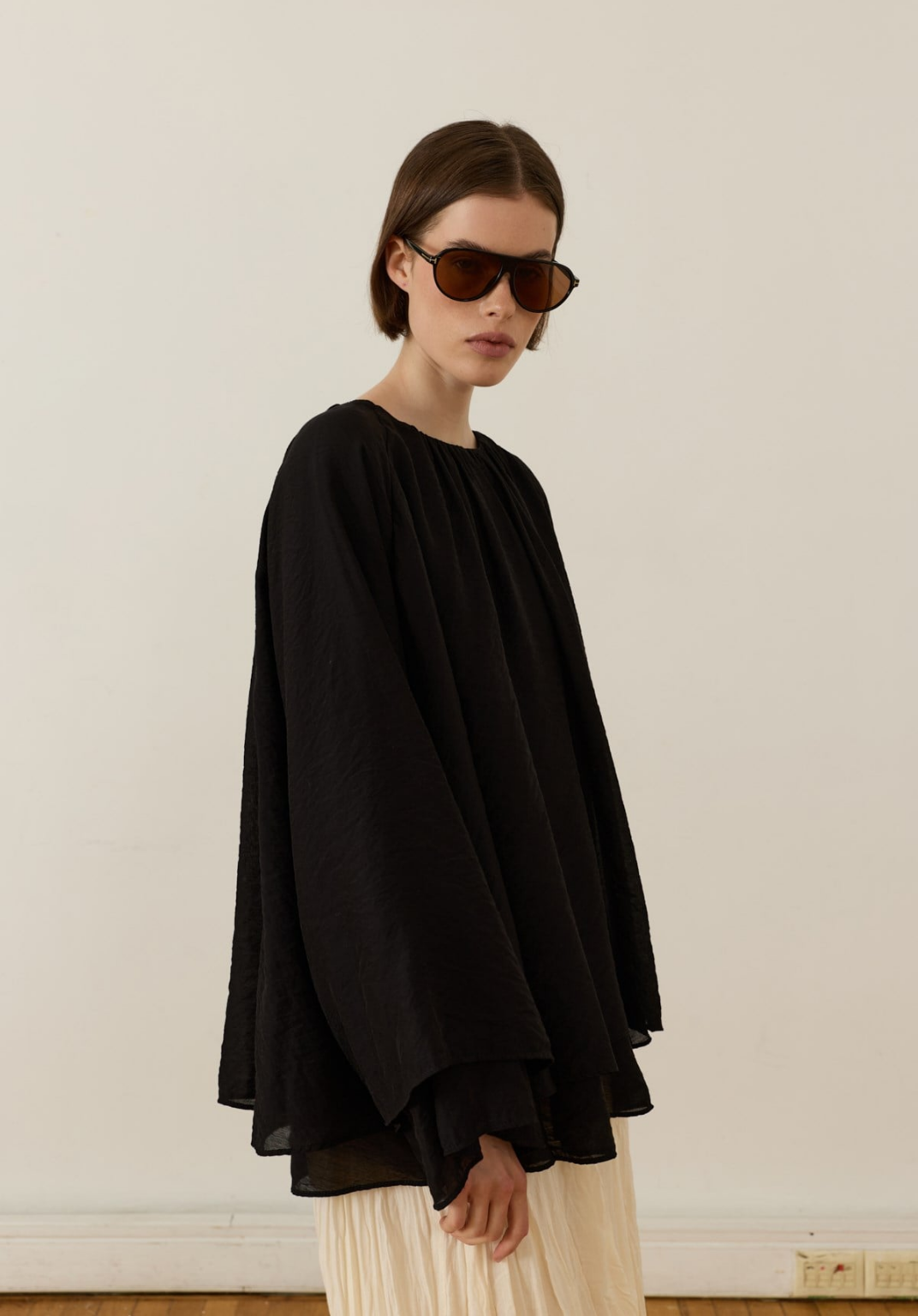 Monroe Draped Blouse Black