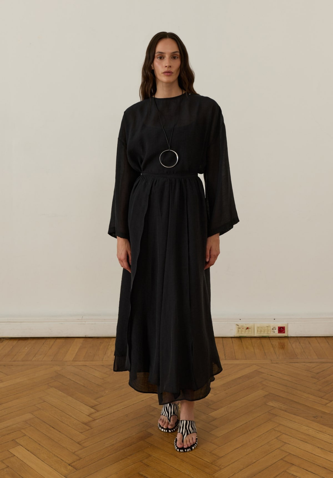 Galia Asymmetric Panel Skirt Set Black