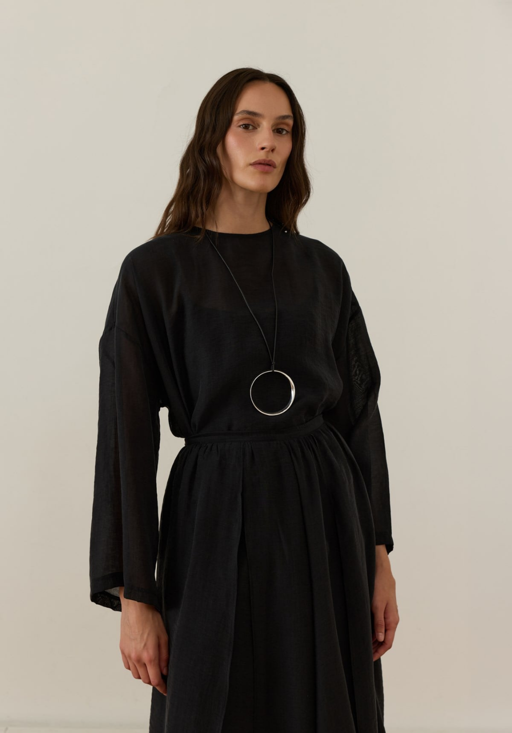 Galia Asymmetric Panel Skirt Set Black