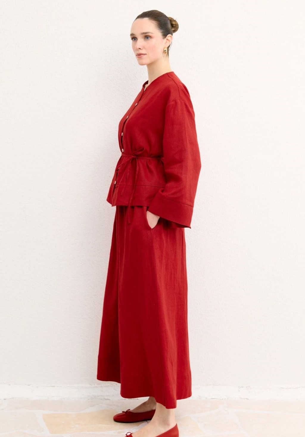 Hala Wide Leg Organic Linen Trousers – Red