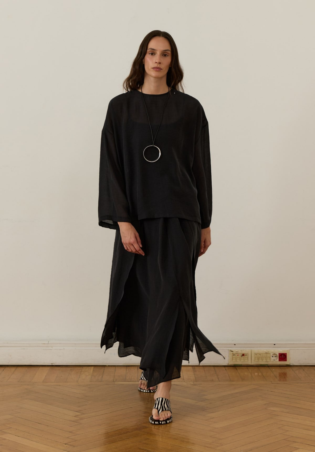 Galia Asymmetric Panel Skirt Set Black