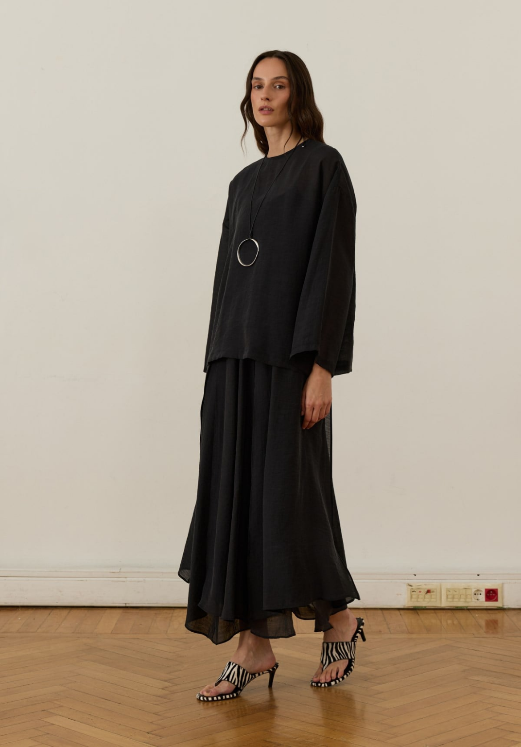 Galia Asymmetric Panel Skirt Set Black
