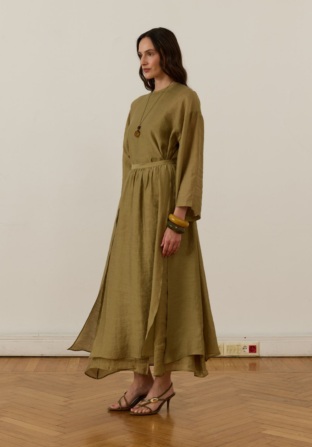 Galia Asymmetric Panel Skirt Set Olive