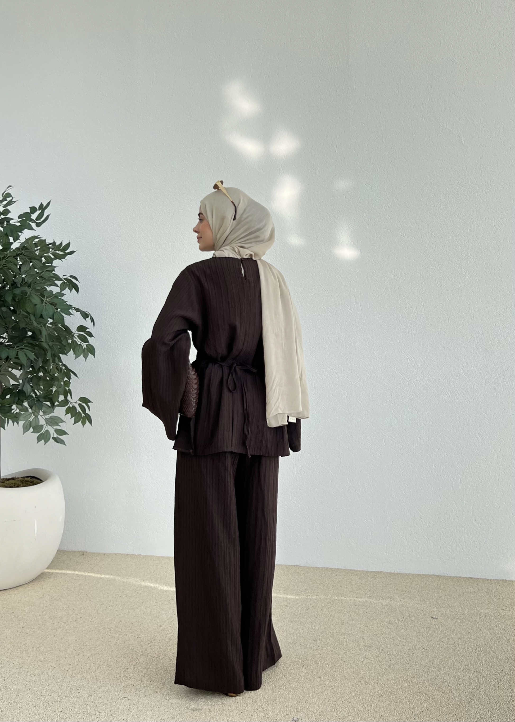 Asymmetric Striped Co-Ord Brown