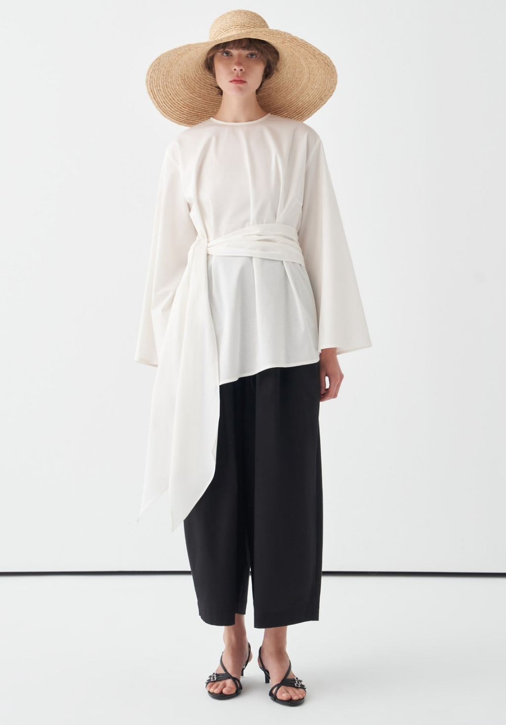 Farha Belted Poplin Blouse White