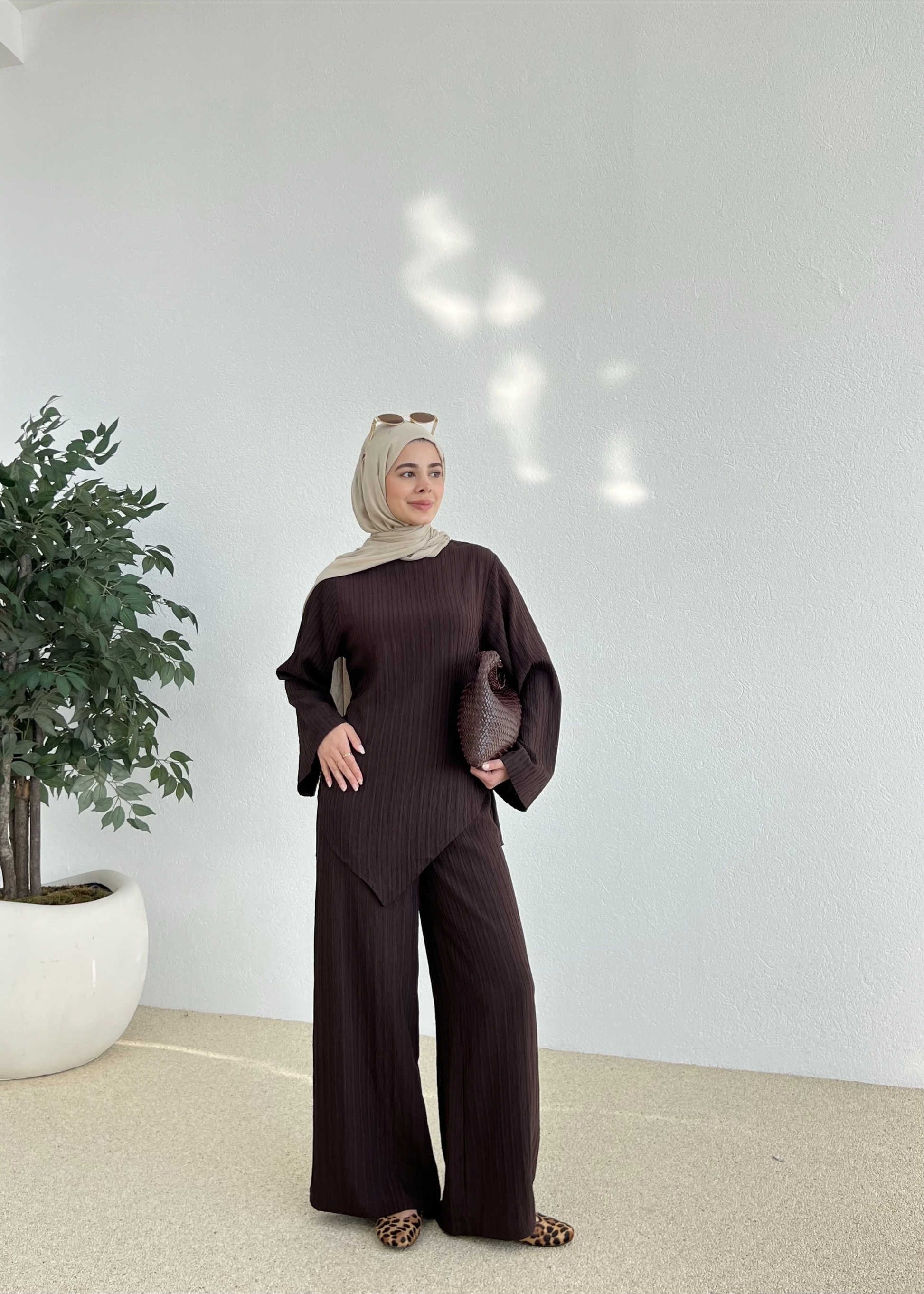 Asymmetric Striped Co-Ord Brown