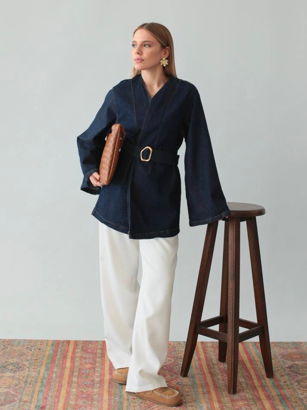Denim belted Kimono