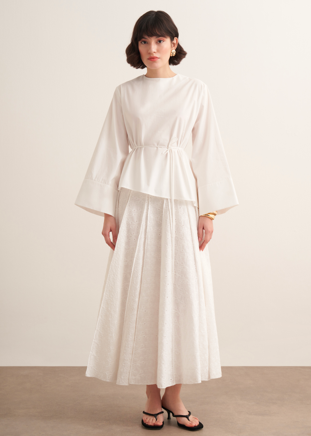 Anna Asymmetric Tie-Waist Poplin Blouse – White