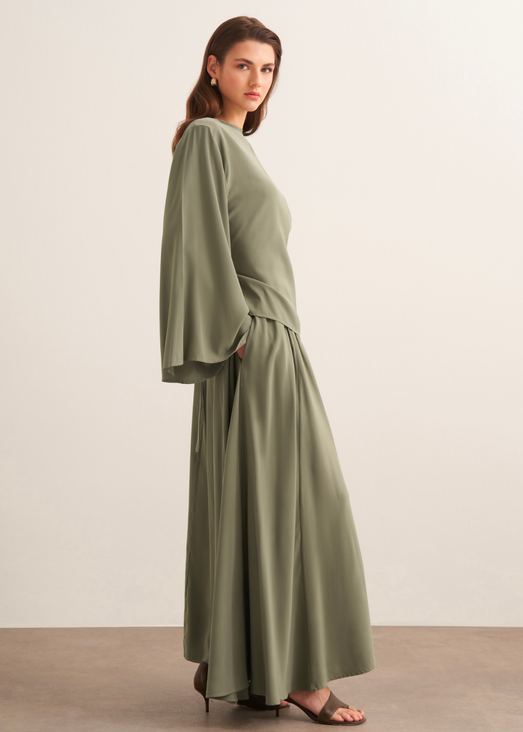 Dima Tie Detail Khaki Skirt Co-Ord