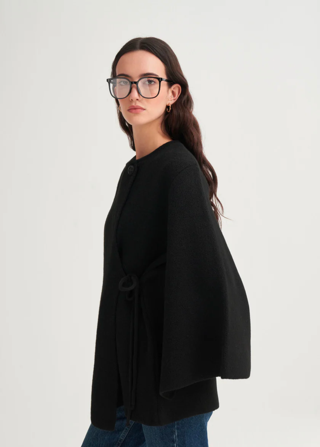 Knit Cardigan with Lace-Up Detail Black