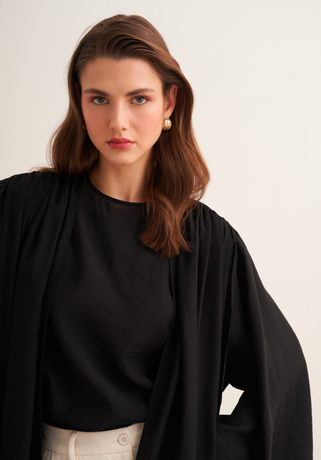 Novi Shawl Detail Blouse Black