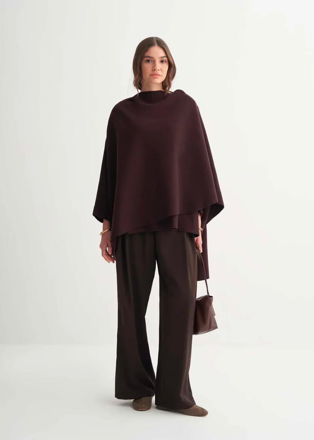 Knit Cardigan with Scarf Detail Brown