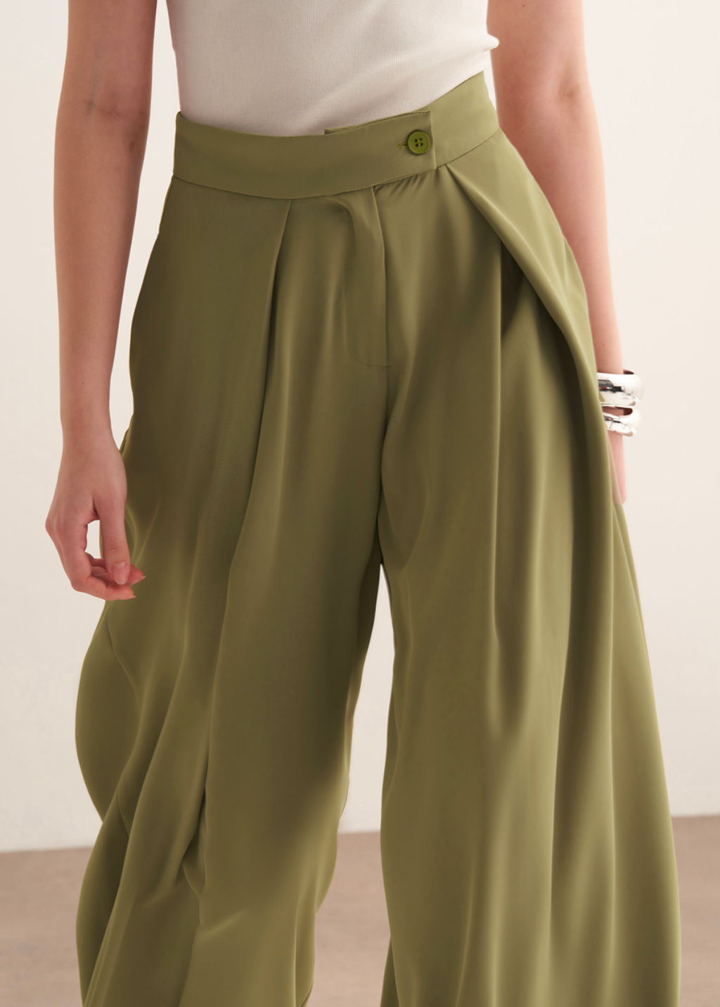 Lena Ruffled Wide Leg Trousers Olive